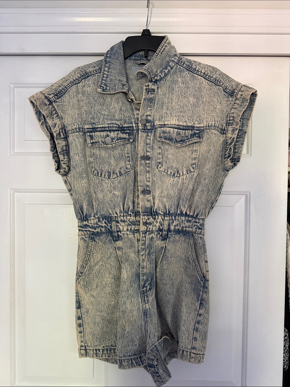 Blank NYC Kids Acid Wash Denim One-Piece Romper - Light Blue